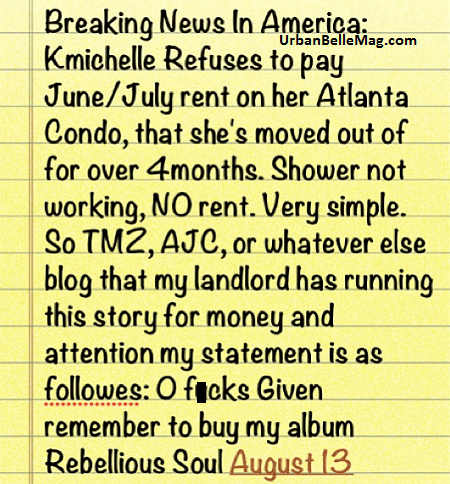 k michelle apartment eviction drama over rent