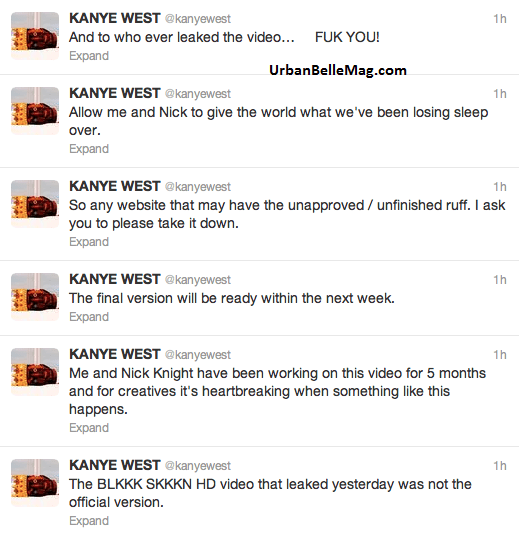 kanye west twitter rants about unfinished black skinhead video leak